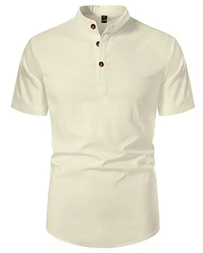 Produktbild: LVCBL Sommer Hemden für Herren Strand Kurzarm Herren Leinenhemd Freizeithemd Beige M