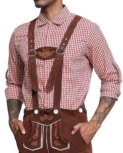 Produktbild: LVCBL Hemden Herren Kariert Regular Fit Oktoberfesthemd Trachten Hemden für Männer Rot 3XL
