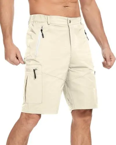 Produktbild: LVCBL Herren Cargo Shorts mit Multi Taschen Sommer Schnelltrocknend Outdoor Wanderhose Begie 2XL