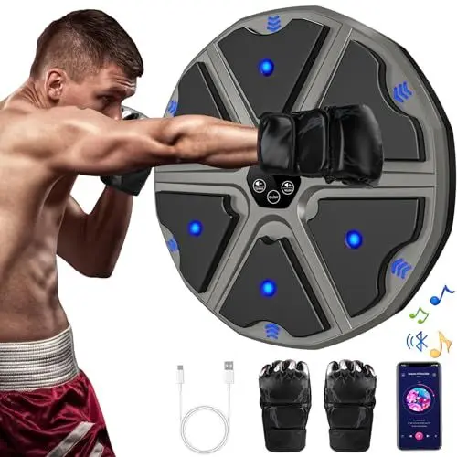 Produktbild: Lvelfe Music Boxing Machine, LED Elektronische Musik Boxing Machine mit Boxhandschuhen, 9 Geschwindigkeitsmodi und Zählmodus Unterstützt Bluetooth, Geschenk Für Erwachsene und Kinder Exercise