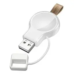 Produktbild: LVFAN Ladegerät für Apple Watch, iWatch Ladegerät Unterwegs, Kabelloses Tragbare Reiseladegerät Zubehör, USB Portable Wireless Travel Charger für Apple Watch 10 9 8 7 6 5 4 3 2 SE Ultra 2 (Weiß)
