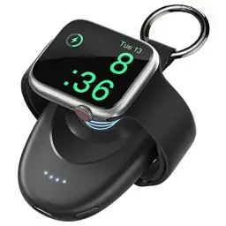 Produktbild: LVFAN Tragbares Ladegerät für Apple Watch, 1400mAh Powerbank für iWatch, magnetischer Reise-Schlüsselanhänger, kabelloses Ladegerät für Apple Watch Serie 10/9/8/7/6/5/4/3/2/SE 2/Ultra 2 – Schwarz