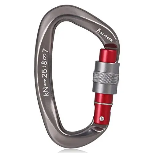 Produktbild: lvifloae 25KN Profi-Kletterkarabiner mit Schraubverriegelung, Karabiner mit robustem D-förmigem Karabiner zum Klettern, Abseilen, Canyoning, Hängematten-Kletterausrüstung, (Grau)