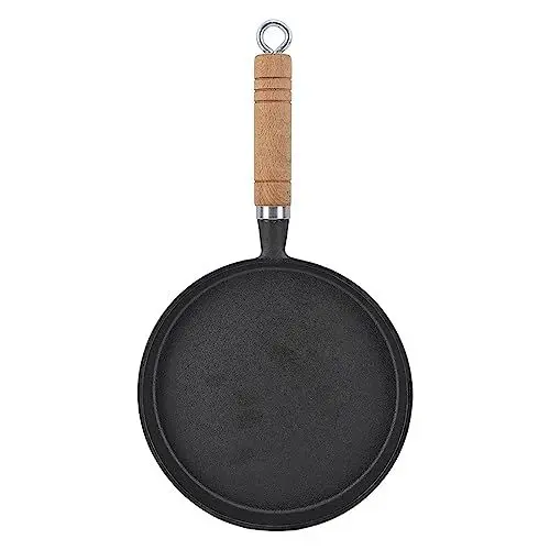 Produktbild: lvifloae Bratpfanne aus Gusseisen, Durchmesser 20 cm, antihaftbeschichtete Bratpfanne, abnehmbarer Holzgriff, Pfanne mit flachem Boden, geeignet für Hotels, Häuser und Küchen