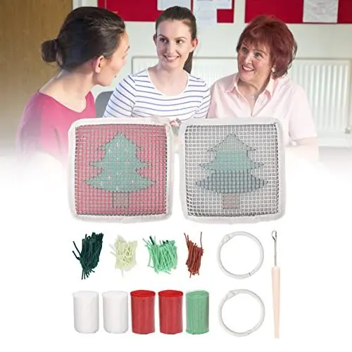 Produktbild: lvifloae Niedliches Weihnachtsbaummuster DIY Häkelbecher, Knüpfset, süßes Weihnachtsbaummuster DIY Häkelbechermatte, weich, bequem, bunt, Knüpfteppich DL-YTG Knüpfhaken-Sets
