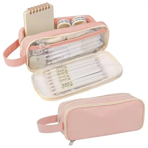 Produktbild: Lvjkes Federpenal, Federmäppchen mit 5 Fächern für Mädchen und Jungen, wasserdicht, ästhetisch, großer Schreibwaren-Organizer für Kinder, Damen, Herren, Teenager, Studenten, Rosa, 21 x 7 x 8 cm