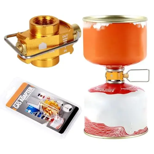 Produktbild: Lvjkes Gaskartuschen Adapter, Gasflaschen Adapter, Gas-Restgas-Sammlung, Mit Abgasfunktion, Hohe Und Niedrige TemperaturbestäNdigkeit, Geeignet FüR Camping, Picknick, Rucksackreisen (Gold)
