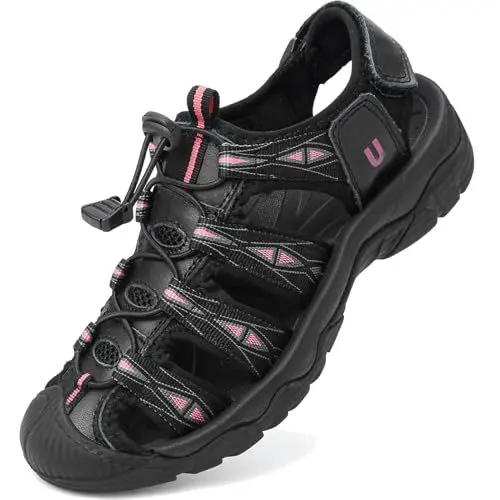 Produktbild: Lvptsh Damen Trekkingsandalen Geschlossene Sommer Outdoor Sport Sandalen für Strand Wassersport Wandersandalen Männer,Blackred,EU39