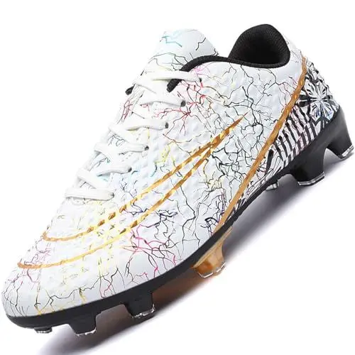 Produktbild: Lvptsh Fußballschuhe Herren Spikes Cleats Jungen Stollen Kunstrasen Fussballschuhe Professionelle Leichtathletik Training Turnschuhe Kinder Fußball Schuhe Outdoor Sport Football Schuhe,Weiß,EU45