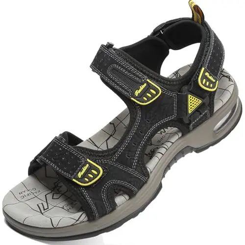Produktbild: Lvptsh Outdoor Sandalen Herren Leder Wandersandalen Trekkingsandalen Männer Wanderschuhe Sommer Geschlossene Wasser Fischer Sport Sandalen,Black3,EU44