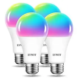 Produktbild: LVWIT E27 Wlan Alexa Bluetooth Lampen RGBCW, 12W ersetzt 100W, 1521lm, WiFi Smart Birne A70, kompatibel mit Alexa, Echo and Google Assistant, dimmbar via Tuya App (4er Pack)