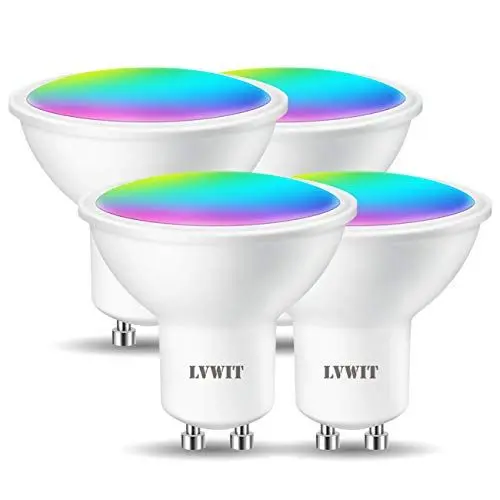 Produktbild: LVWIT GU10 Wlan LED Lampe RGB, 4.9W ersetzt 35W, 350lm, WiFi Smart LED Lampe Bluetooth, kompatibel mit Alexa, Echo and Google Assistant, dimmbar via Tuya App (4er Pack)