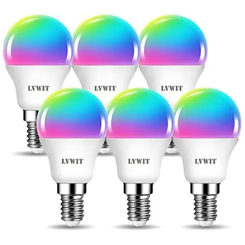 Produktbild: LVWIT Alexa Smart Glühbirne E14 Tropfenform, 5W Mehrfarbrige Dimmbare Wifi Lampe 470LM, Kompatibel mit Alexa und Google Home, 2700K-6500K RGB E14 LED Smart, kein Hub erforderlich, 6 Stück