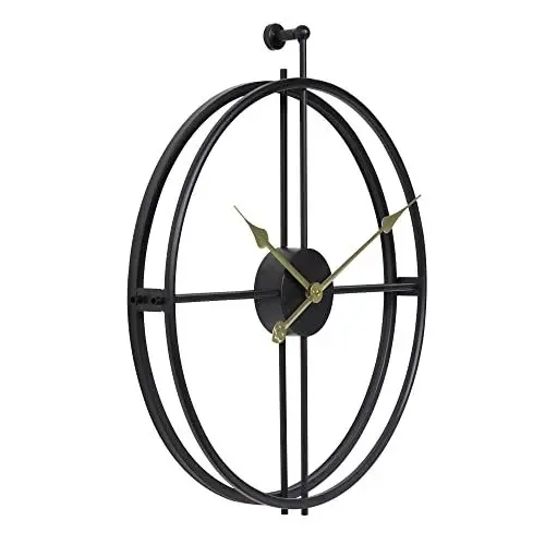 Produktbild: LW Collection Wanduhr Alberto schwarz mit goldenen Zeigern 52cm - Wanduhr modern - Leises Uhrwerk - Industriewanduhr