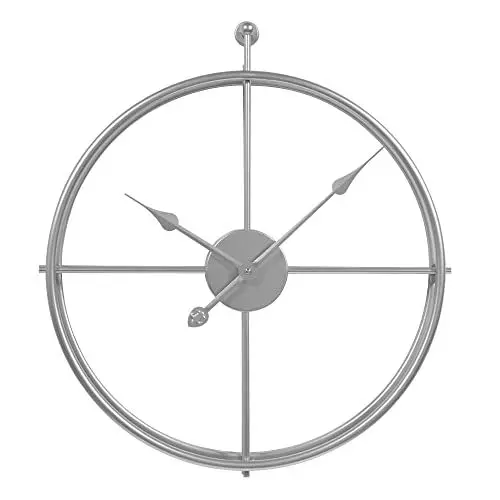 Produktbild: LW Collection Wanduhr Alberto Silber 52cm - Industrielle Wanduhr mit leisem Uhrwerk - Große Wanduhr - Nicht tickend - geräuschlos – batteriebetrieben