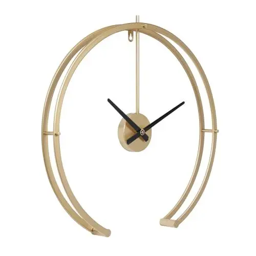 Produktbild: LW Collection Wanduhr Denzel Gold 52cm - Wanduhr Modern - Leises Uhrwerk - Industrielle Wanduhr - Große Wanduhr - Nicht tickend - geräuschlos – batteriebetrieben - Industrial Design