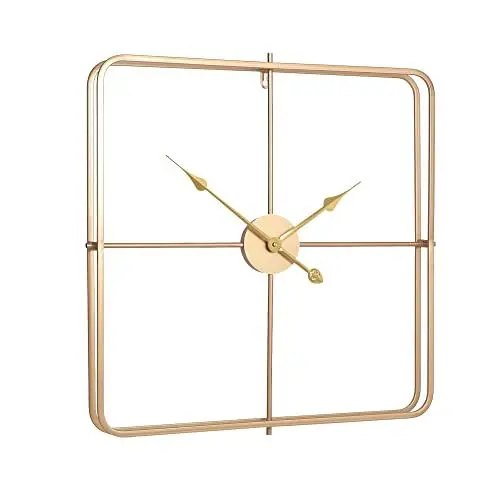 Produktbild: LW Collection Wanduhr Harvey Gold 60cm - Große industrielle Wanduhr Metall - Minimalistische Quadratische Wanduhr industriell - Stille Uhr