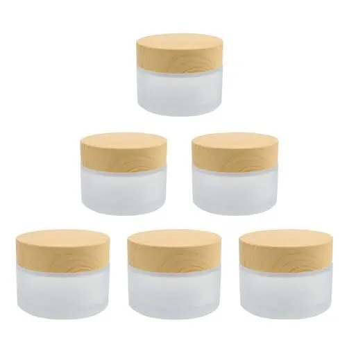 Produktbild: LWLWA Creme Behälter 6 Stück, Kleine Gläser mit Deckel Holzmaserung, Mattiert Cremedosen zum Befüllen, Anti Rutsch Linie Flaschenboden, zur Aufbewahrung von Kosmetika, Cremes und Lotionen