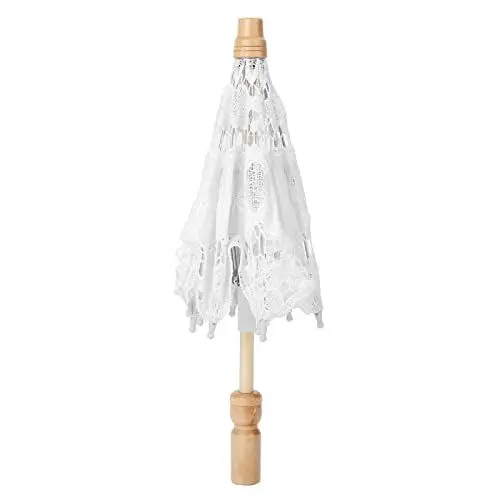 Produktbild: Lwuey Spitzen Schirm, Handgemachter Blumenstickerei Regenschirm Braut Hochzeits Fotografie Brautparty Halloween Kostüm Dekoration Foto Requisiten Geschenk Seidenstoff Bühnenaufführung(Small-Weiss)