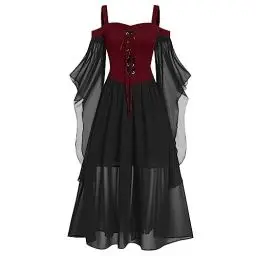 Produktbild: Lxitoler Damen Kleid Halloween-Kostüm Damen Mittelalter Kleid Damen Jumpsuit Damen Elegant Für Hochzeit Weihnachtskleider Damen Black Dress Halloween Kostüm Damen Retro Mittelalter Kleidung Damen