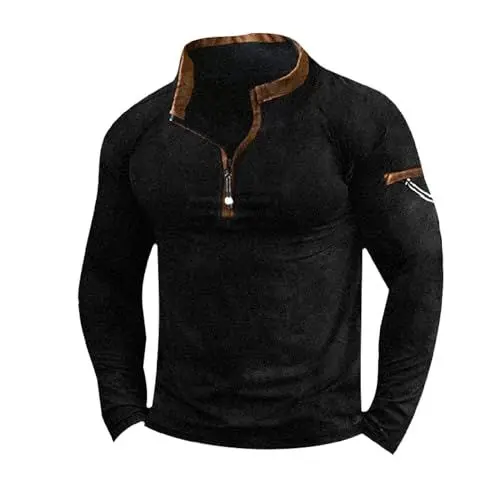 Produktbild: Lxitoler Fleecepullover Herren Unterziehjacke Herren Herren T Shirt V Ausschnitt Warme Fleece Stehkragen Sweatshirt Pullover Herren Winter Ski Herren Bundeswehr Pullover Quarter Zip Herren Ski Herren