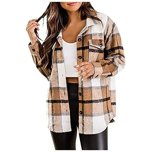 Produktbild: Lxitoler Frauen Jacke Herbst Longjacke Damen Mantel Damen Herbst Karierte Shacket Langarm Karierte Jacken Für Damen Kariertes Hemdjacke Damen Hemd Bluse Karohemd Damen Oversize Jacke Damen Bluse