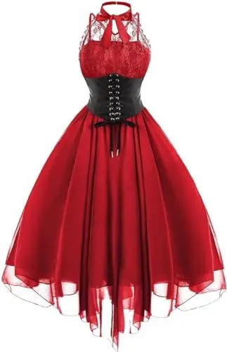 Produktbild: Lxitoler Gothic Kleid Damen Goth Dress Damen Halloween Kleid Ärmellos Schwarzer Engel Gothic Dress Damen-Korsettkleid Damen Gothic Kleider Engel Kostüm Rockabilly Kleider Damen Halloween Maid Dress