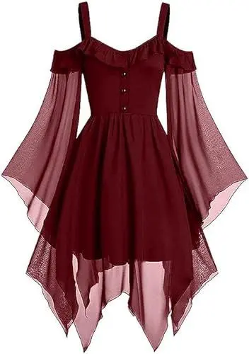 Produktbild: Lxitoler Halloween Kostüm Damen Sexy Gruselig Hexenkostüm Viktorianisches Kleid Halloween Pullover Damen Viktorianische Kleider Rotes Kleid Damen Mittelalter Kleidung Damen Damen Kleider Elegant