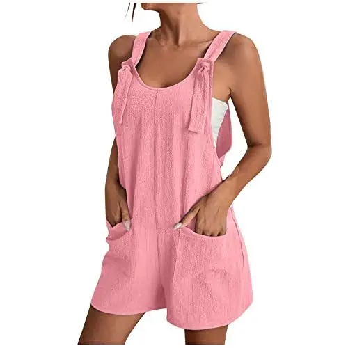Produktbild: Lxitoler Jumpsuit Damen Sommer Ärmellos Latzhose Kurz Damen Jumpsuit Damen Cotton Bodysuit Women Einteiler Damen Sommer Locker Overall Damen Sommer Somm Musselin Shorts Damen Jumpsuit Kurz Anrabess