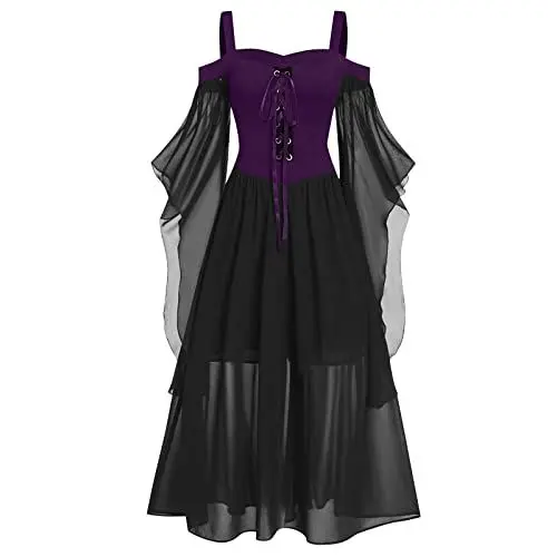 Produktbild: Lxitoler Mittelalterliches Kleid Gothikkleider Damen Halloweenkostüm Renaissance Kostüm Frauen Hexen Kostüm Für Karneval Fairy Dress Hexenkostüm Damen Halloween Mittelalterkleidung Damen Women Gothic