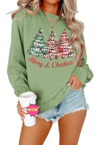 Produktbild: Lxitoler Weihnachtspulli Damen Baumwolle Teenager Mädchen Rundhals Langarm Sweat Oberteile Weihnachtspullover Weihnachten-Weihnachtspullover Pullover Weihnachten Damen Weihnachts Tshirt Für Frauen
