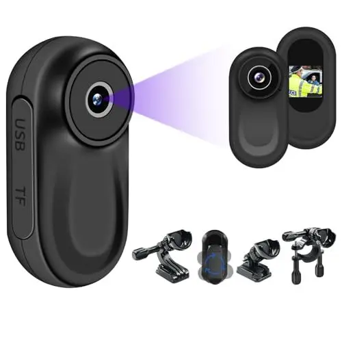 Produktbild: LXMIMI Action Cam, 120° Tragbare Sportkamera mit 0,63-Zoll-Display, Mini-Körperkamera HD 1080P Helm ActionKamera, Motorrad Sport Kamera, Daumen Action Kamera Unterstützung Auto-Nachtsicht (Schwarz)