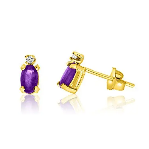Produktbild: LXR 14K Gelbgold Oval Amethyst und Diamant Ohrringe 0.23 ct