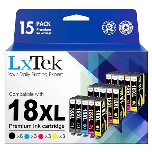 Produktbild: LxTek 18XL Druckerpatronen Kompatibel für Epson 18XL Multipack für Epson XP 322 Druckerpatronen für XP-305 XP-215 XP-225 XP-412 XP-422 XP-325 XP-312 XP-315 XP-205 XP-415 XP-425 (15er-Pack)