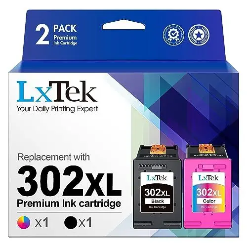 Produktbild: LxTek 302 XL Multipack Wiederaufbereitet Tintenpatrone Kompatibel für HP 302 Druckerpatronen 302XL für Envy 4525 4527 4520 Officejet 3831 3830 5230 5220 DeskJet 3630 2130 3636 (1 Schwarz, 1 Farbe)