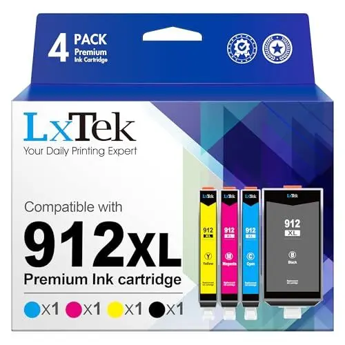 Produktbild: LxTek 912XL Multipack Druckerpatronen 912 XL Kompatibel für HP 912 Druckerpatronen 912 für HP Officejet Pro 8020 Series Druckerpatronen 8022 8014 8010 8024 8025 8012 (‎‎‎‎‎‎‎Schwarz Cyan Magenta Gelb)