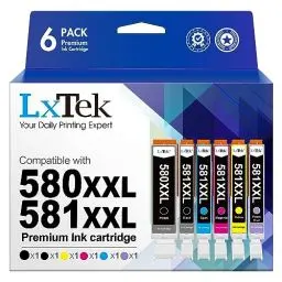 Produktbild: LxTek Kompatibel Tintenpatrone als Ersatz für Canon PGI-580 XXL CLI-581 XXL für Pixma TS8150 TS8151 TS8152 TS8250 TS8251 TS8252 TS9150 (Foto Schwarz, Schwarz, Cyan, Magenta, Gelb, Foto Blau, 6er-Pack)