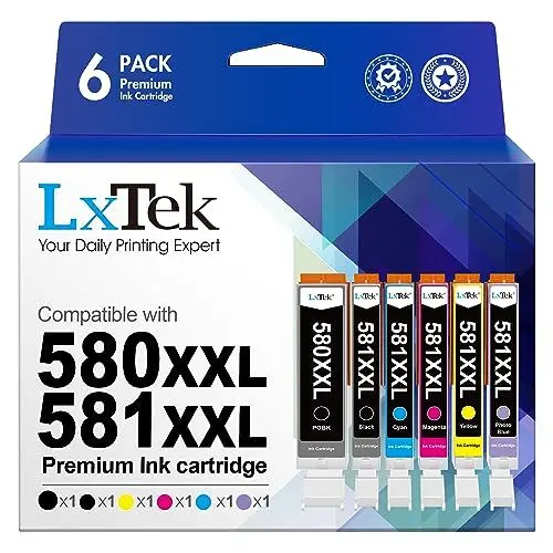Produktbild: LxTek Kompatibel Tintenpatrone als Ersatz für Canon PGI-580 XXL CLI-581 XXL für Pixma TS8150 TS8151 TS8152 TS8250 TS8251 TS8252 TS9150 (Foto Schwarz, Schwarz, Cyan, Magenta, Gelb, Foto Blau, 6er-Pack)