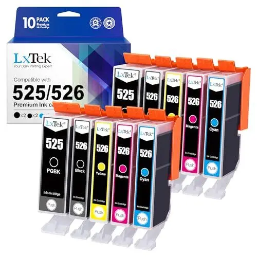 Produktbild: LxTek PGI-525 CLI-526 Tintenpatrone Kompatibel für Canon Druckerpatronen 525 526 für Canon MG5350 Druckerpatronen für Canon PIXMA MG5150 MG5250 IP4850 IP4950 IX6550 MX885 MX715 MG6150 (10er-Pack)