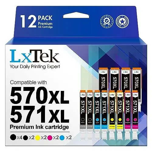 Produktbild: LxTek 570XL 571XL Patronen Multipack Kompatibel für Druckerpatronen Canon TS5050 für PGI-570XL CLI-571XL für Canon MG5750 Patronen für PIXMA TS5055 MG6850 MG5751 MG5752 MG6800 MG6851 (12er-Pack)