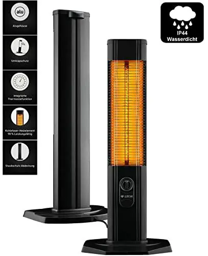 Produktbild: LXV2000 Carbon Infrarot Heizstrahler Terrassenheizer | IP44 | Für Innen & Außen | Thermostat | Abdeckung | Aluminiumgehäuse | Kippschutz