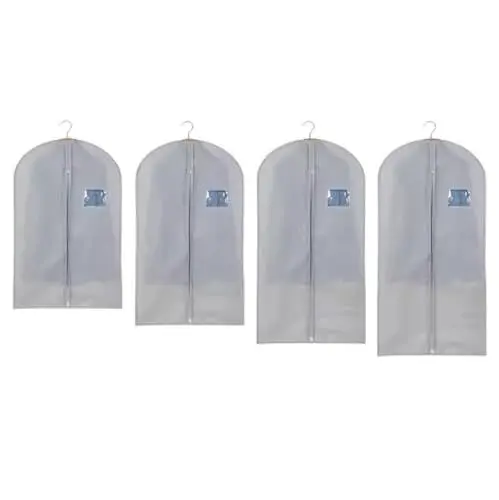 Produktbild: LXYDPZ Kleiderschutzhülle, 4er-Pack, Kleideraufbewahrungstaschen, Anzughülle, Reisemantelhüllen mit transparentem Fenster, Anzughüllen (Farbe: Beige, Größe: 4 Stück) (Grau, 4 Stück)