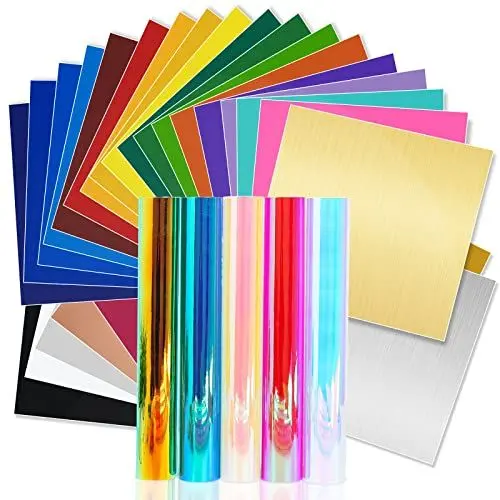 Produktbild: Lya Vinyl 25 Stück Vinylfolie Plotter & 5 Stück Holografiche Vinylfolie Plotter (30,5cm x 30,5cm) Plotterfolie Vinyl Selbstklebend für Cricut, DIY-Geschenke, Tasse, Fenster, Keramik