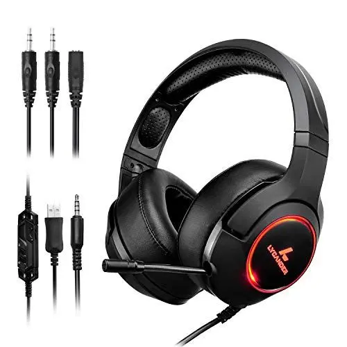 Produktbild: LYCANDER Gaming-Headset mit Mikrofon und LED-Licht, 3,5 mm Eingang, für PC, PS4, Xbox One, Nintendo Switch und mehr (Advanced - Schwarz und Orange)