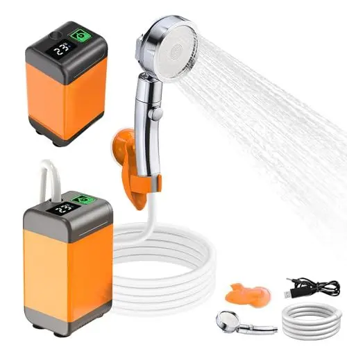 Produktbild: LYCEBELL Tragbare Outdoor Camping Dusche Mit 4800mAh Akku Outdoor Campingdusche, 12V Mobile Duschpumpe Aussendusche Mit Duschdüse und Schlauch Mit Stromversorgung Für Camping, Reisen und Gartenarbeit