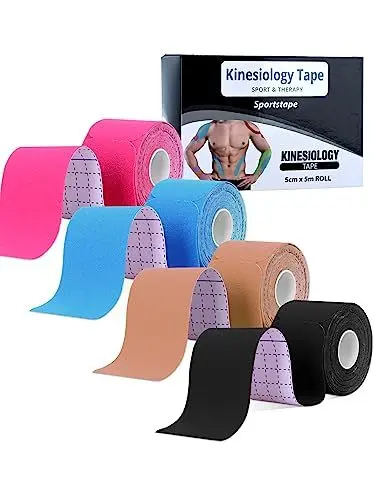Produktbild: Lychee Kinesiologie-Tape (4 Rollen, 80 vorgeschnittene Streifen), elastisches therapeutisches wasserfestes Sport-Tape zur Schmerzlinderung 5cm x 5m pro Rolle