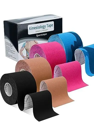 Produktbild: Lychee Kinesiologie-Tape (4 Rollen), elastisches therapeutisches wasserfestes Sport-Tape zur Schmerzlinderung 5cm x 5m pro Rolle (4er-Set mehrfarbig)