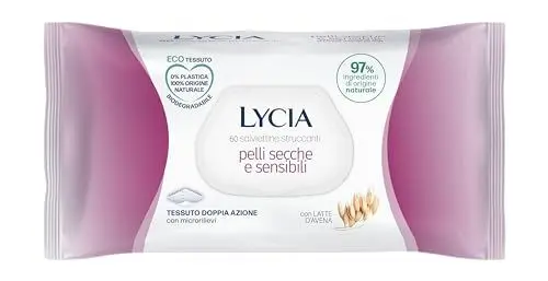 Produktbild: Lycia - Make-up-Entferner-Tücher für trockene und empfindliche Haut, Make-up-Entferner für Gesicht und Augen, mit Hafermilch, aus 100% natürlichem Stoff, 60 Stück