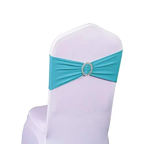 Produktbild: Lycra-Stuhlschärpen aus Stretch-Elastik mit Schnalle und Schleife, Polyester und Spandex, türkis, 50PC