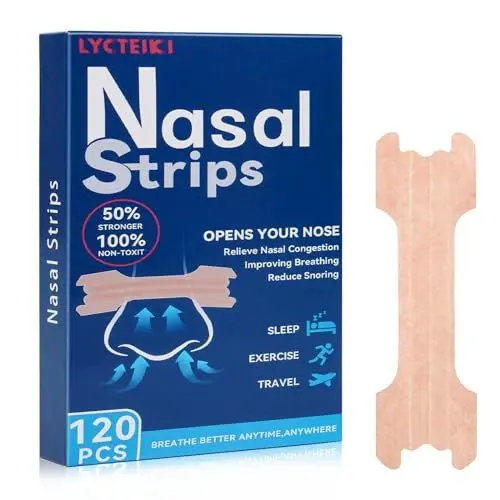 Produktbild: LYCTEIKI Nasenpflaster Schnarchen, 120 Stück nasenpflaster besser atmen, Nose Strips for sleeping Anti Schnarch Unterstützung, Besser Atmen bei verstopfter Nase, Nasal Strips